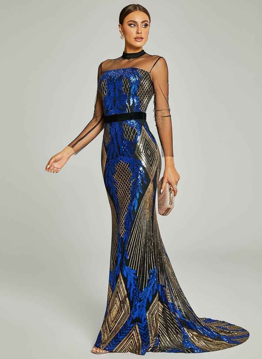 One Shoulder Stand Collar Sequin Mermaid Evening Dress RD50209