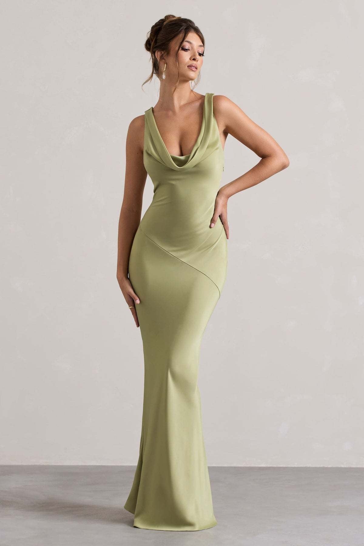 Elegant Cowl Neck Satin Mermaid Formal Evening Dress