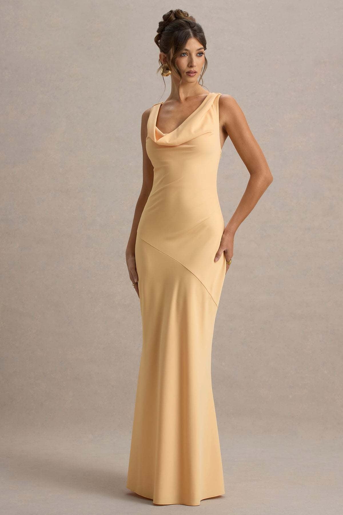 Elegant Cowl Neck Satin Mermaid Formal Evening Dress