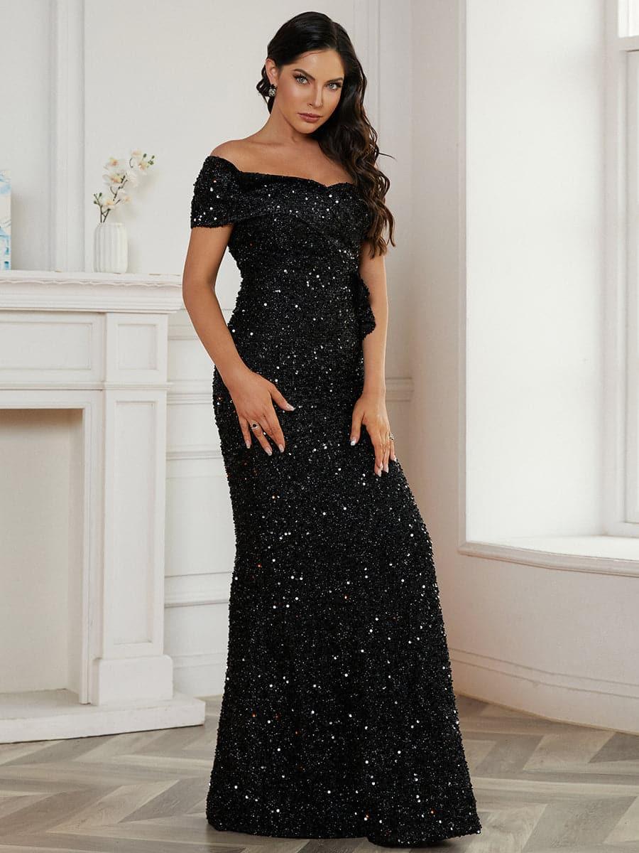 Ruffled Sequin One Shoulder Mermaid Dress WY46