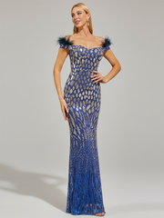 Off Shoulder Feather Mermaid Dress RH30185