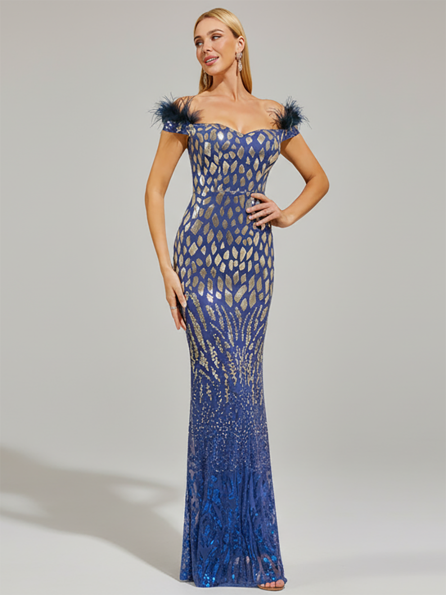 Off Shoulder Feather Mermaid Dress RH30185