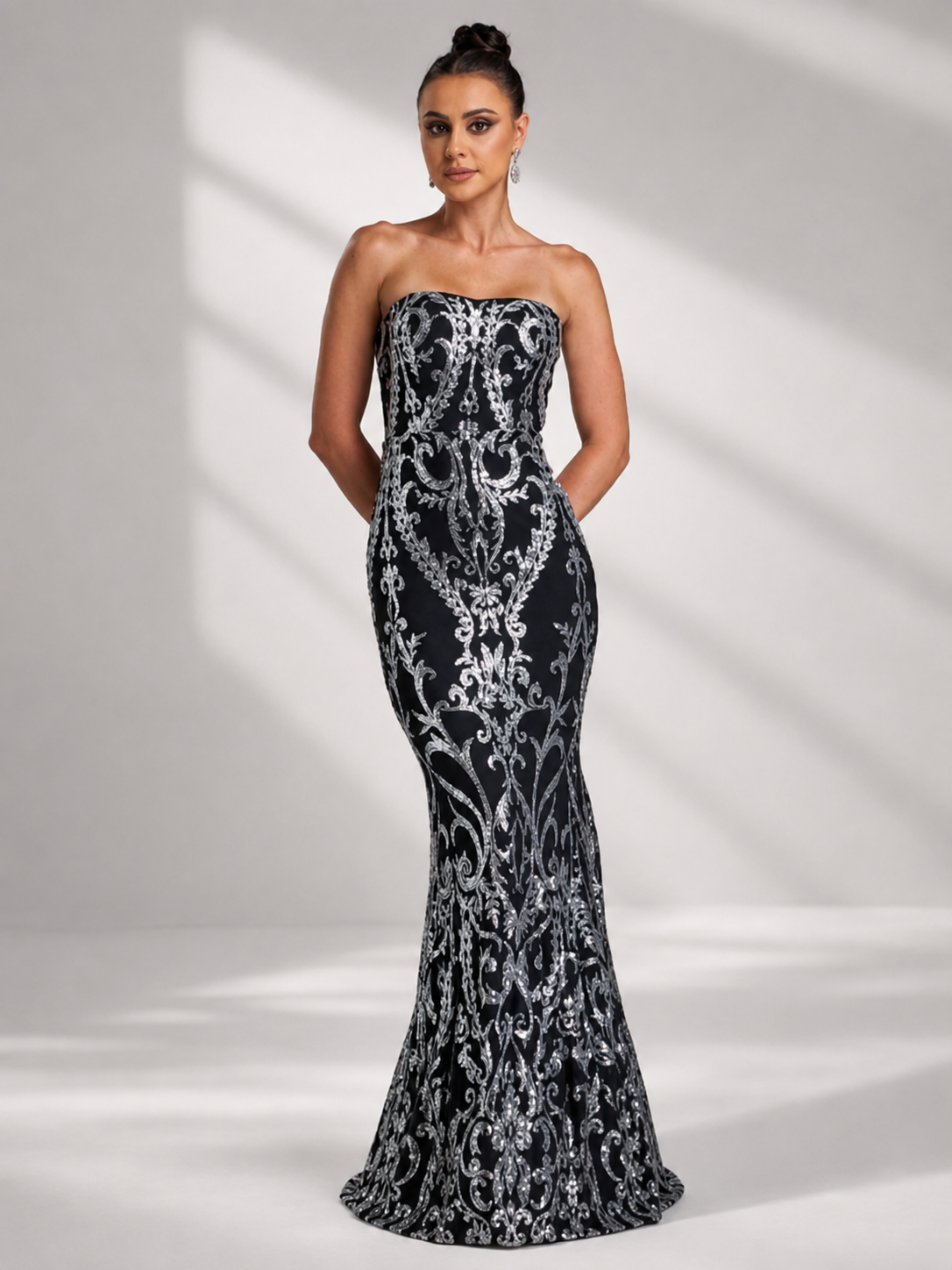 Strapless Mermaid Sequin Maxi Dress XH1342