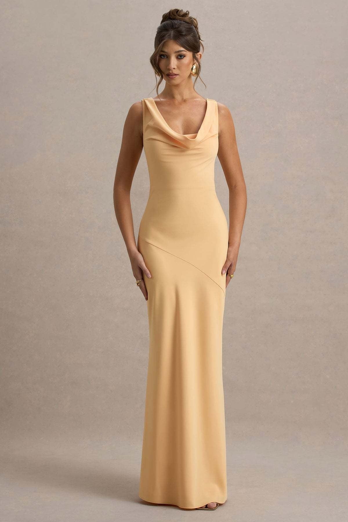 Elegant Cowl Neck Satin Mermaid Formal Evening Dress