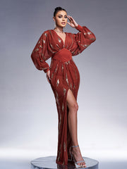 Elegant Lantern Sleeve Sequin Prom Dress GM00626