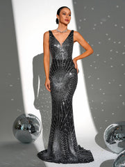 V-neck Mermaid Sequin Evening Dress RJ11510