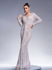 Long Sleeve Backless Sequin Dress JM062W