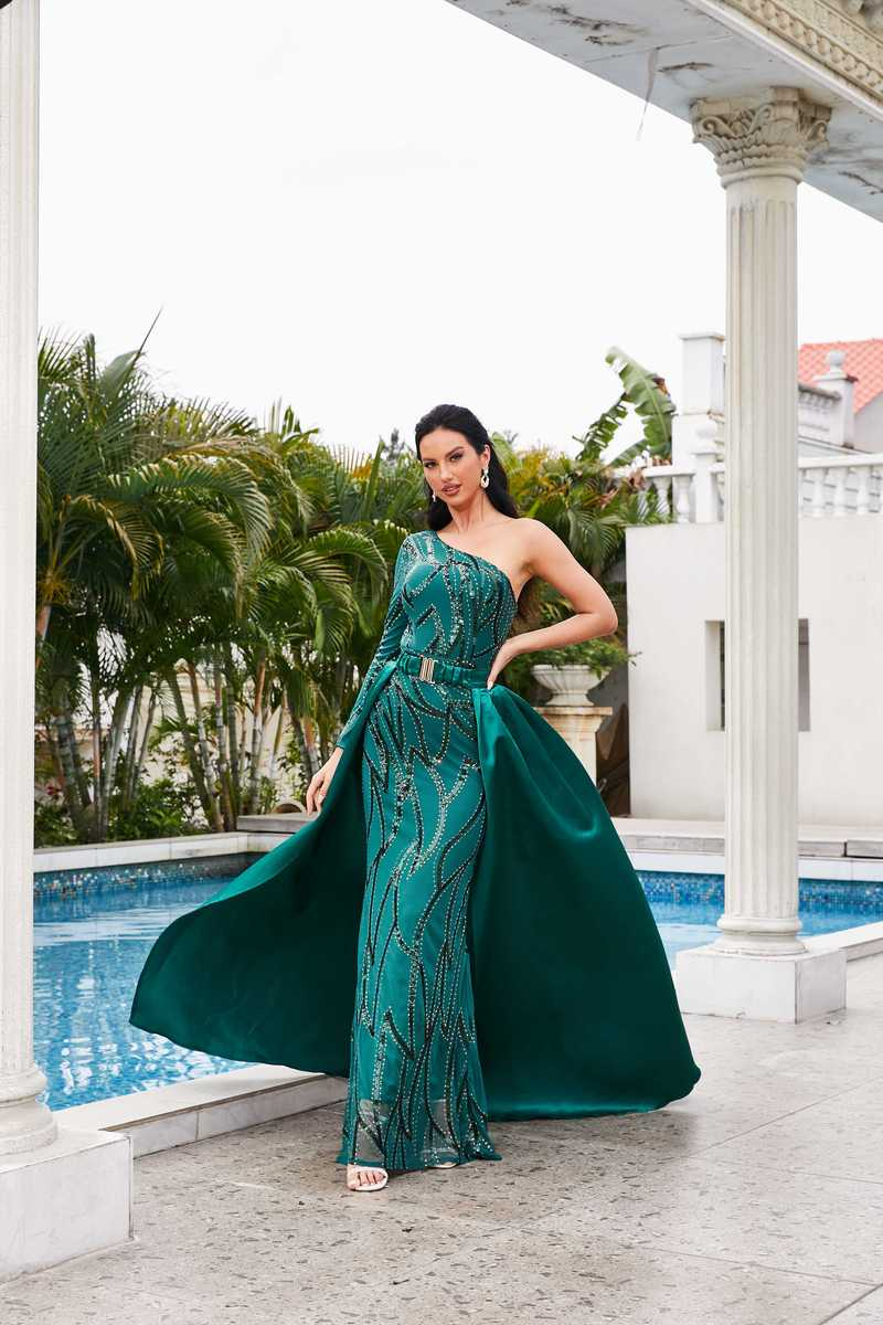 One Shoulder Cloak Sequin Prom Dress XH2172