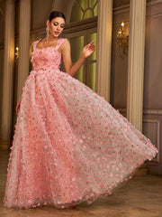 Appliqued Pink Camisole Floral Tulle Dress GM00142