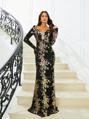 Open Back Long Sleeve Mermaid Black Dress RM20850