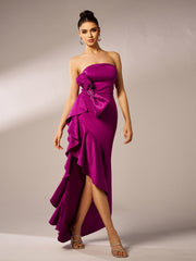 Strapless Knot Asymmetric Prom Dress RJ12016