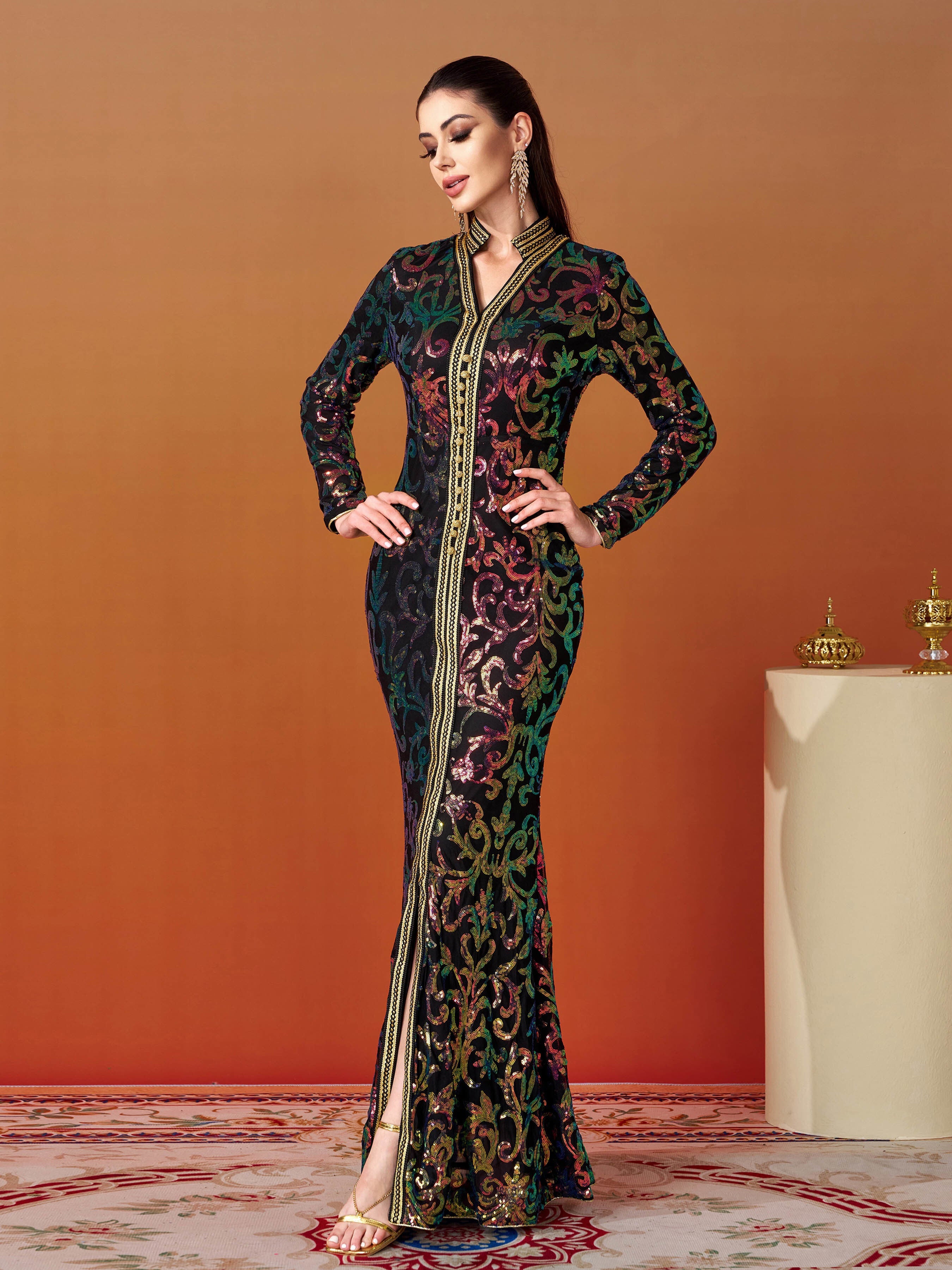 Long Sleeve Mermaid Sequin Maxi Dress MES00427