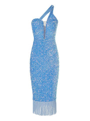 One Shoulder Fringed Midi Dress M02182