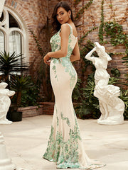 Sleeveless Mermaid Sequin Gown Dress XJ1747