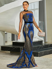 One Shoulder Stand Collar Sequin Mermaid Evening Dress RD50209