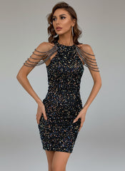 Off Shoulder Round Neck Sequin Mini Dress M01596