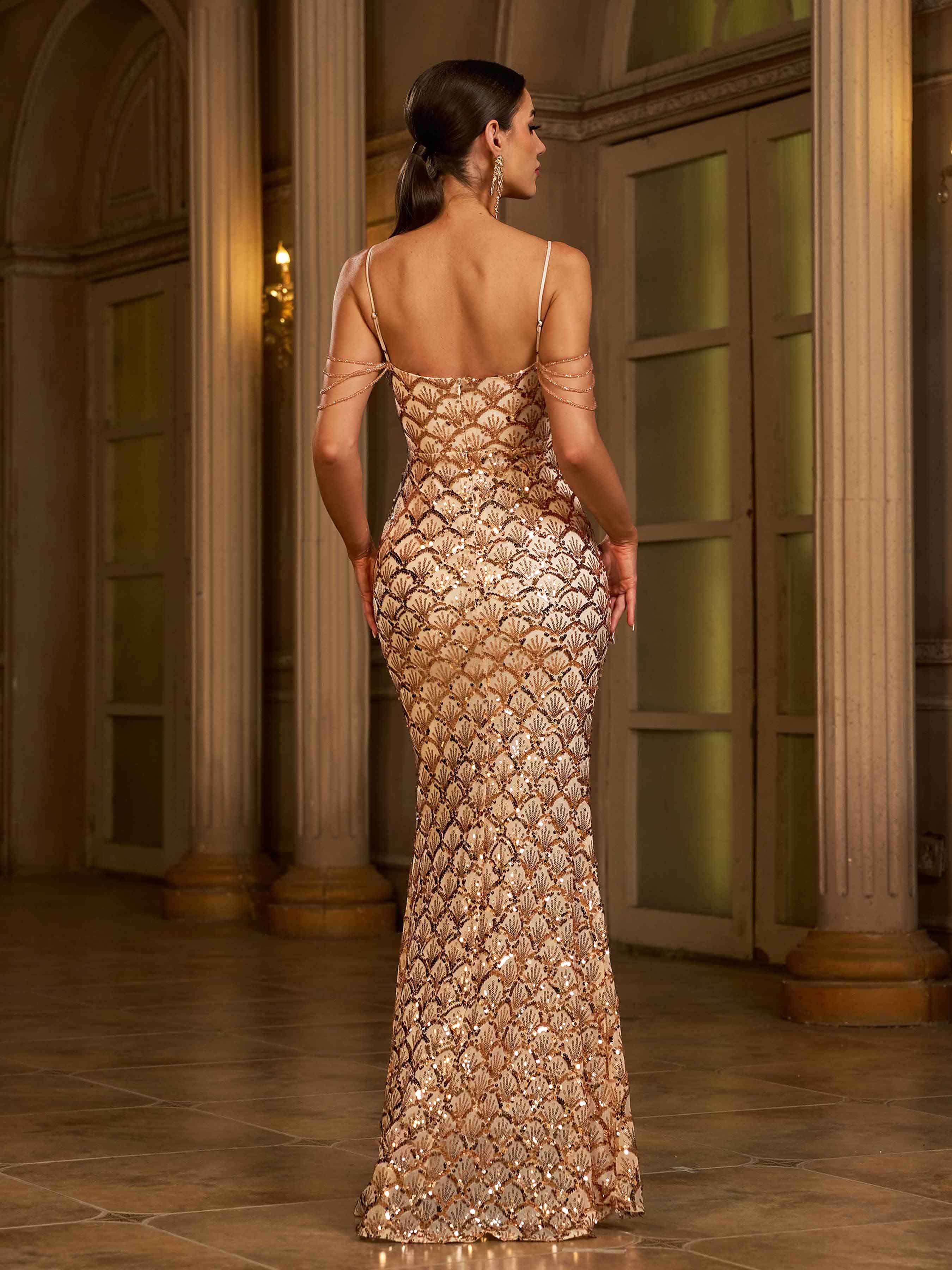 Glam Sequin Spaghetti Strap Formal Dress GM90156