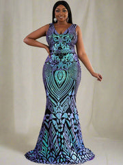 Plus Zip Back Sequin Formal Dress P0364