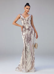 V-neck Sleeveless Mermaid Sequin Formal Dress RM21551
