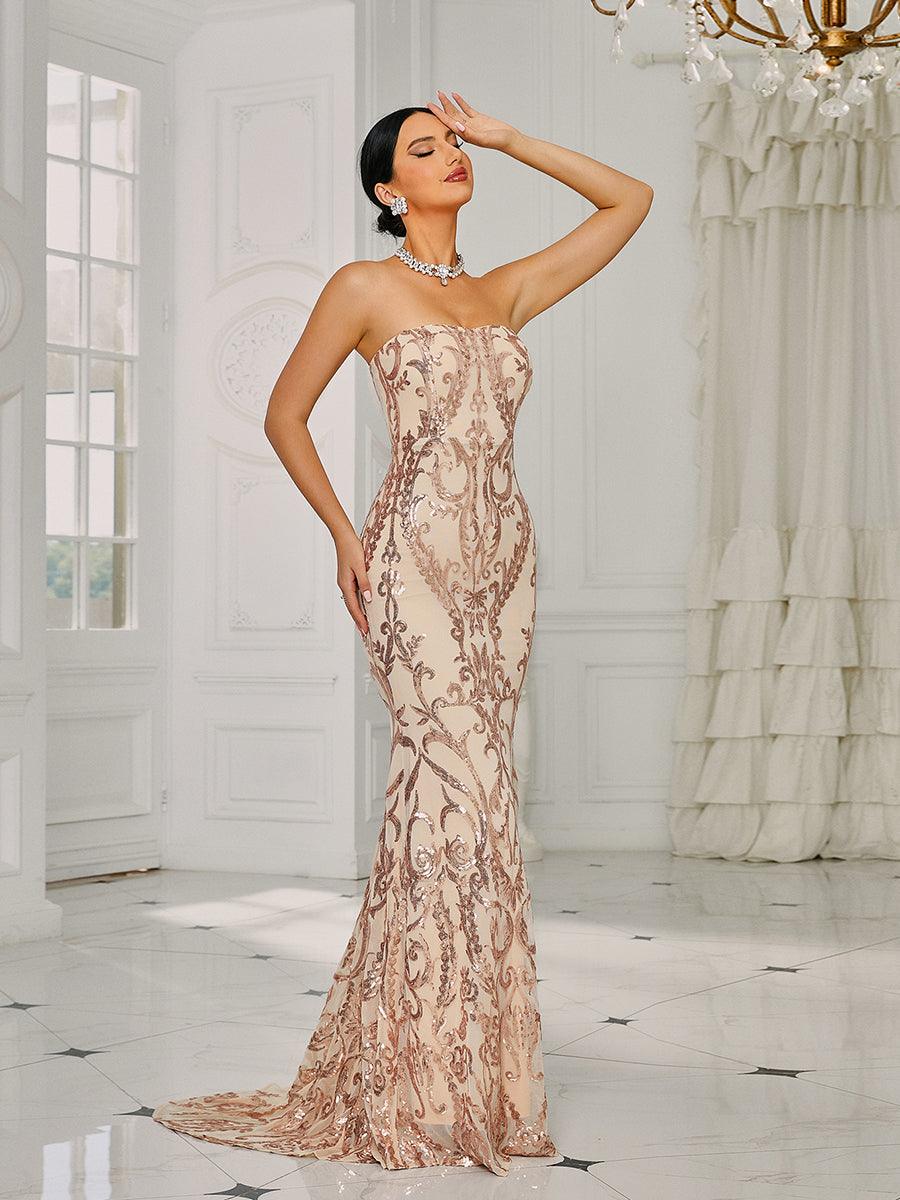 Strapless Mermaid Sequin Maxi Dress XH1342