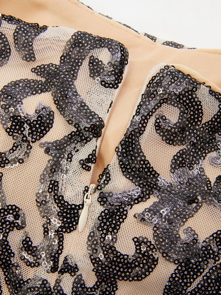 Spaghetti Black Split Maxi Sequin Dress M0761