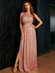 Sexy One Shoulder Sequin Maxi Prom Dress XH1732