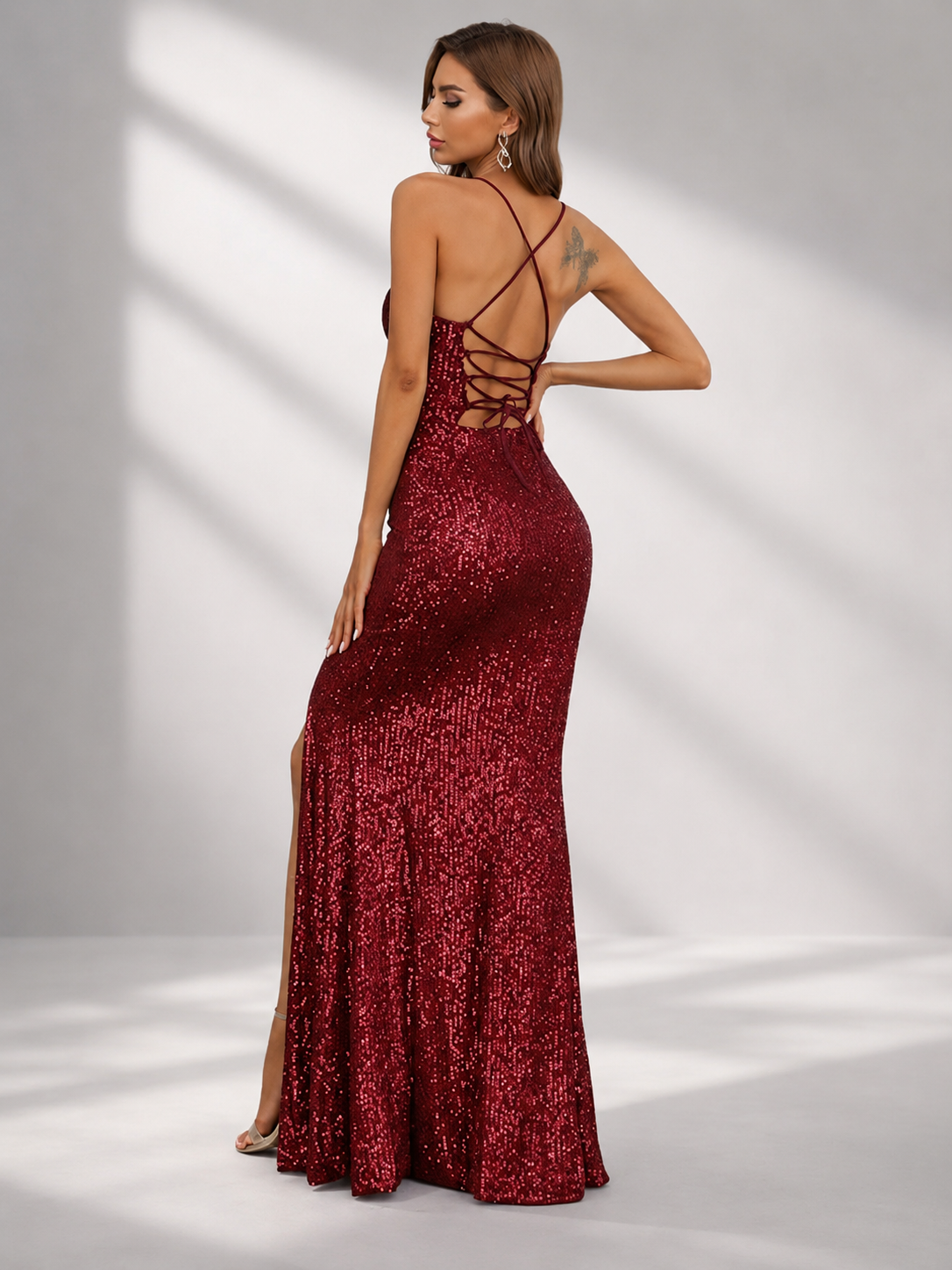 Lace Up Sequin Mermaid Prom Dress XH1182