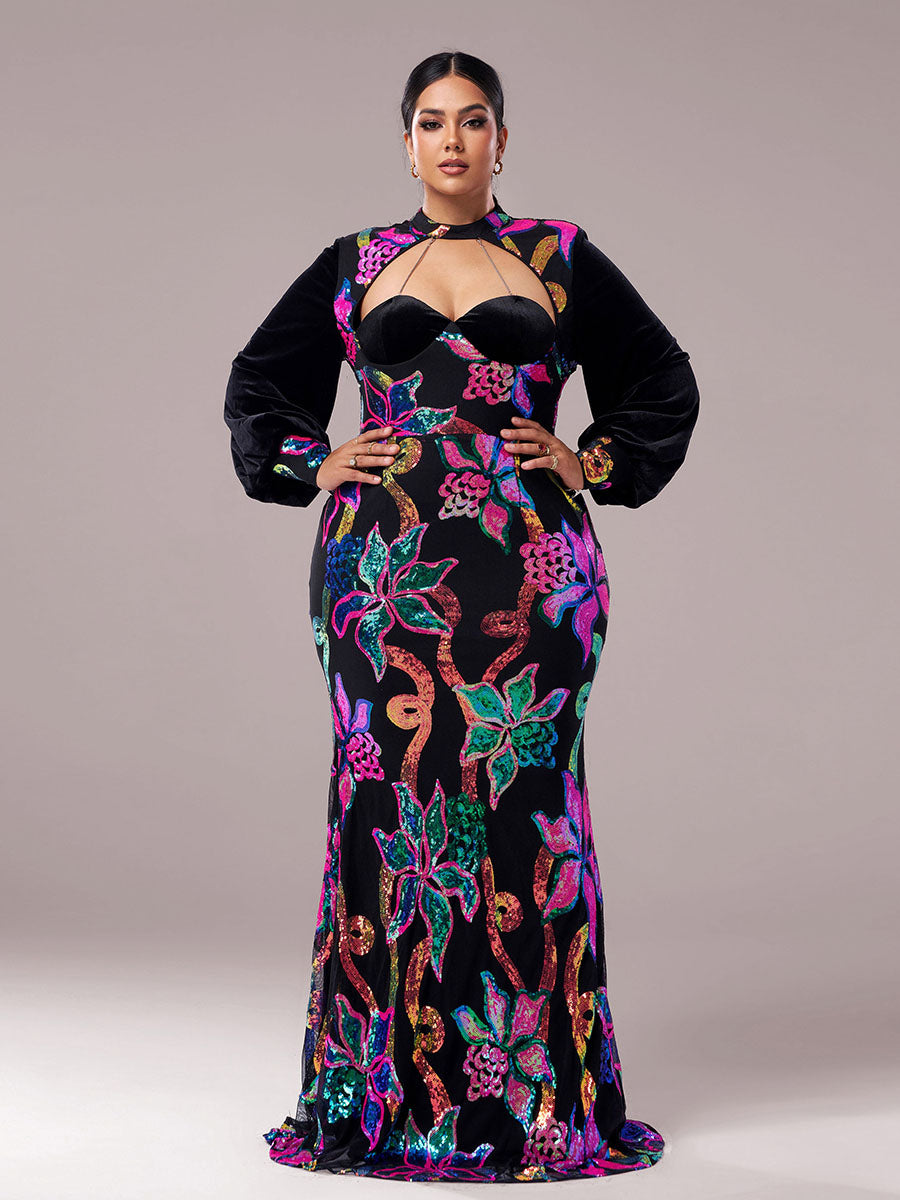 Cutout Lantern Sleeve Mermaid Dress RJ11296