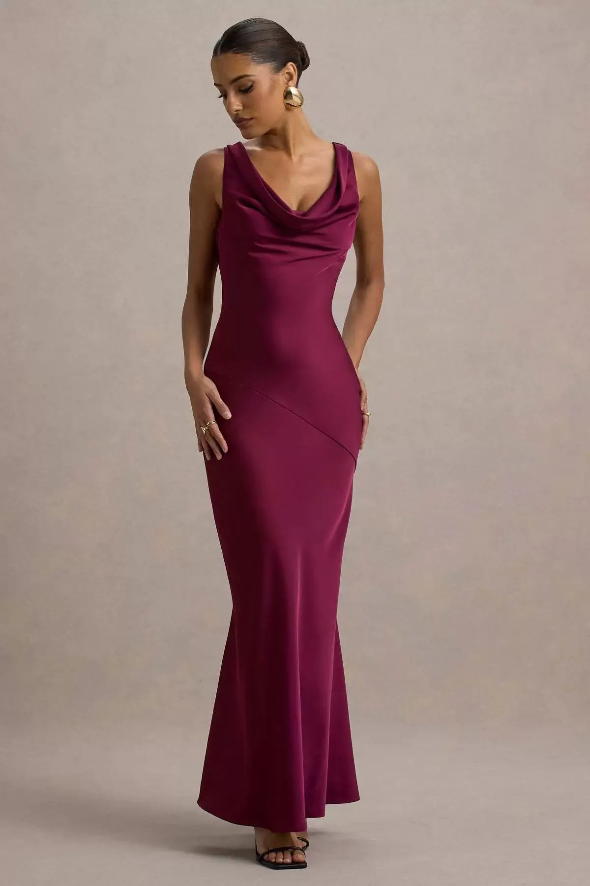 Elegant Cowl Neck Satin Mermaid Formal Evening Dress