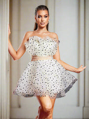 Strapless Polka Dot White Mesh Party Dress RJ11110