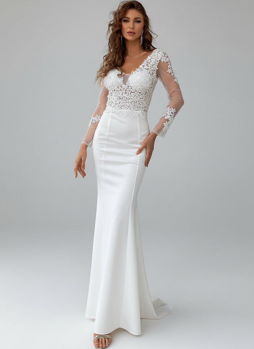 Long Sleeve Lace Elegant Bridal Dress M01592