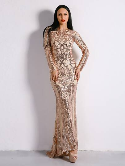 Long Sleeve Sequin Formal Dress FT8578