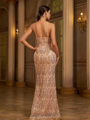 V-neck Sleeveless Sequin Maxi Dress XH1589
