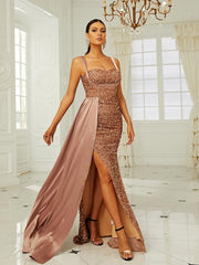 Ribbon Corset Sequin Maxi Prom Dress XH2162
