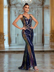 Sexy Spaghetti Sequin Prom Maxi Dress M01760