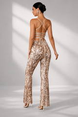 Deep V Neck Sequin Spaghetti Strap Jumpsuit RH30064