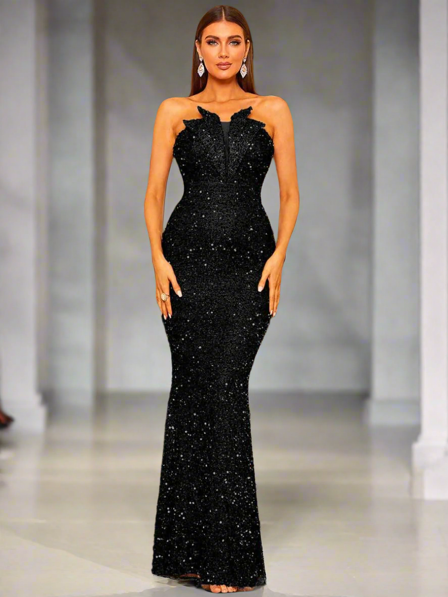 Strapless Folds Glitter Mermaid Prom Dress XJ978