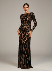Long Sleeve Sequin A-Line Maxi Evening Dress XJ1962
