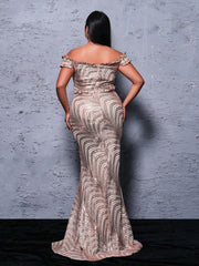 Plus Off Shoulder Mermaid Sequin Dress PRX70057