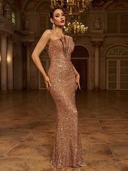 Strapless Folds Glitter Mermaid Prom Dress XJ978