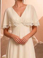 V Neck Lace Cape Chiffon A-Line Bridesmaid Dress SL30556