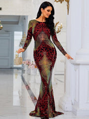 Graphic Sequin Mermaid Fromal Dress FT19747