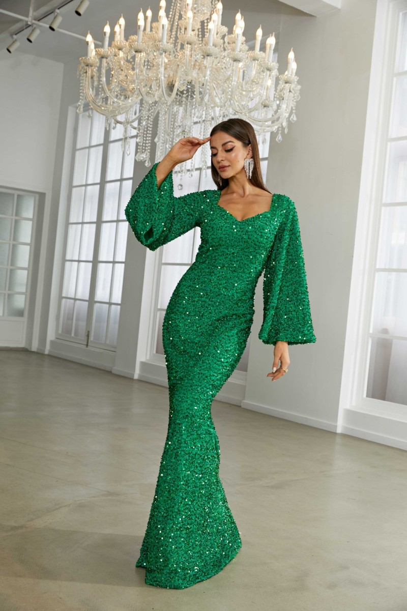 Sequin Bell Sleeve Mermaid Dress M02010