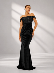 Off Shoulder Velvet Mermaid Cocktail Dress XJ1625
