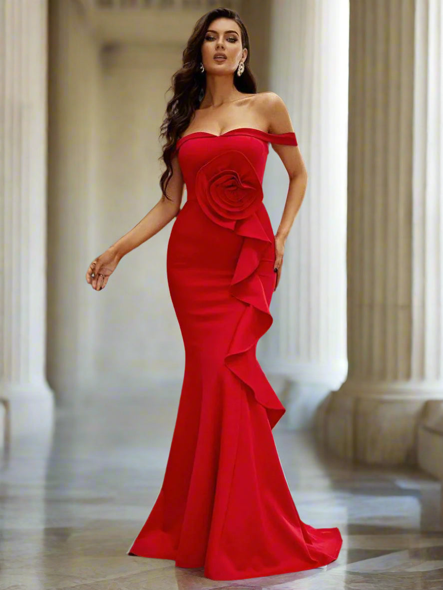 Off Shoulder Ruffled Evening Dress M02117