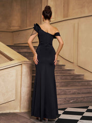 Elegant Black One-Shoulder Slit Evening Dress GM010145