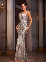 Strapless Mermaid Sequin Formal Dress With Belt DH80224