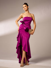 Strapless Knot Asymmetric Prom Dress RJ12016