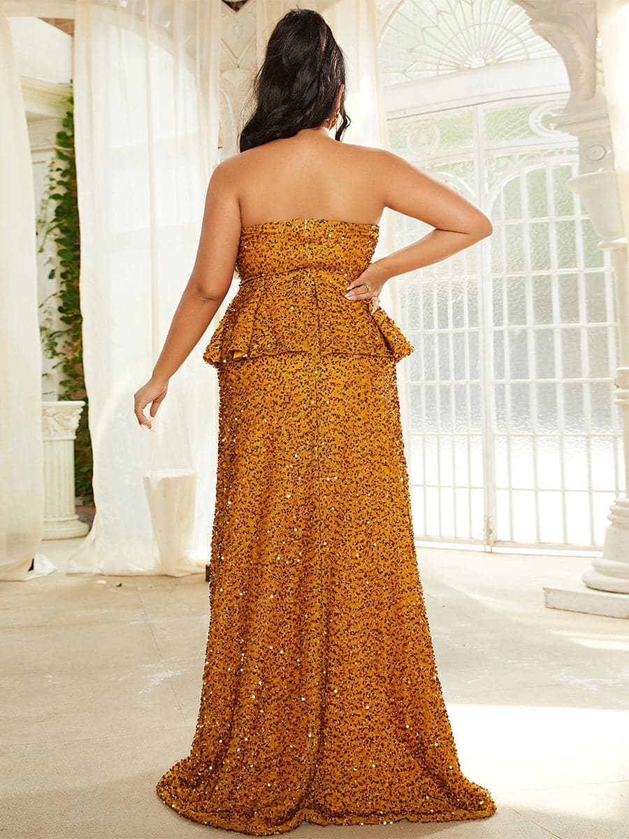 Plus Size Ruffle Bow Sequin Ginger Evening Dress PJM022L