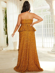 Plus Size Ruffle Bow Sequin Ginger Evening Dress PJM022L